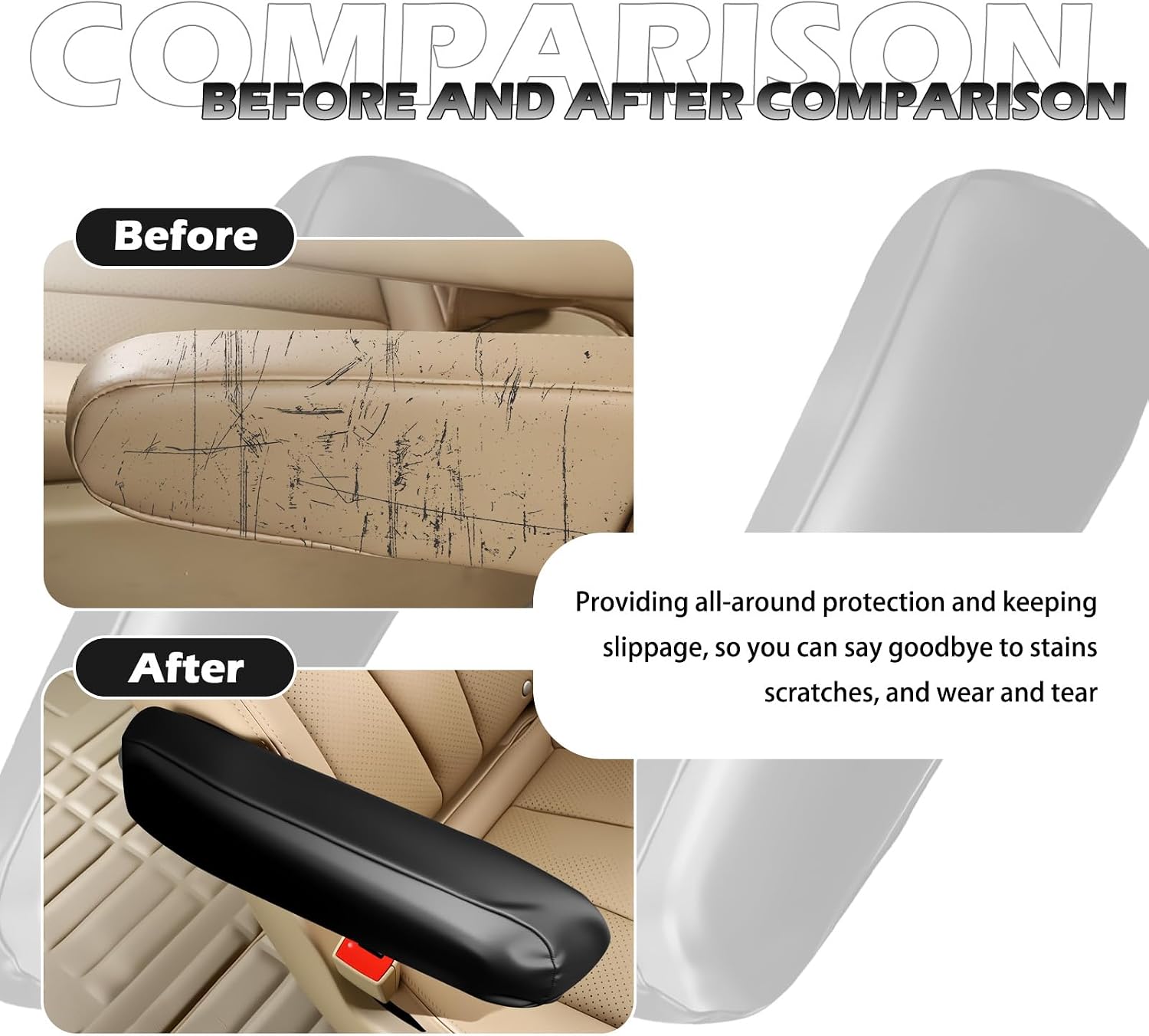 2PCS Car Armrest Cover,Leather Arm Rest Cover for Car with Side Pockets for Avoiding Scratches and Scuffs,Upgraded Cars Arm Rest Covers Pad as Cars Storage for Most Vehicles