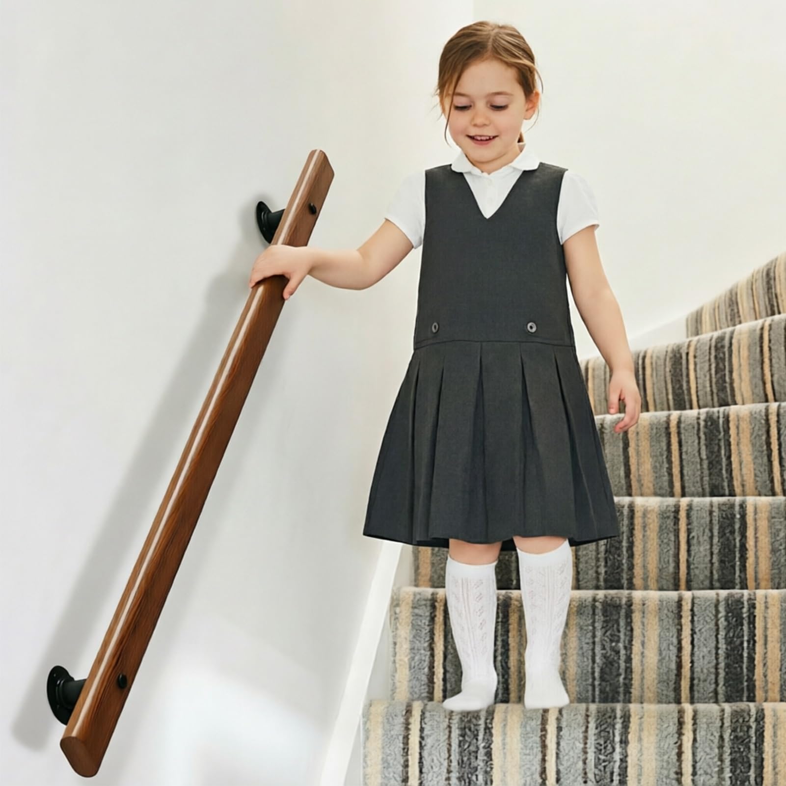 DMCHENGMA Wood Banister Rail | 1ft/1.6ft/2ft/2.6ft/3ft/3.3ft/3.6ft/4ft Wall Mount Safety Grip for Elderly & Kids - Non-Slip Grab Bar(50cm/20in)