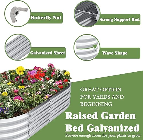 Miniatura 5 de Besebay Cama de jardín elevada galvanizada, jardinería, vegetales, cama para plantar flores, caja de jardín ovalada de metal para exteriores, caja