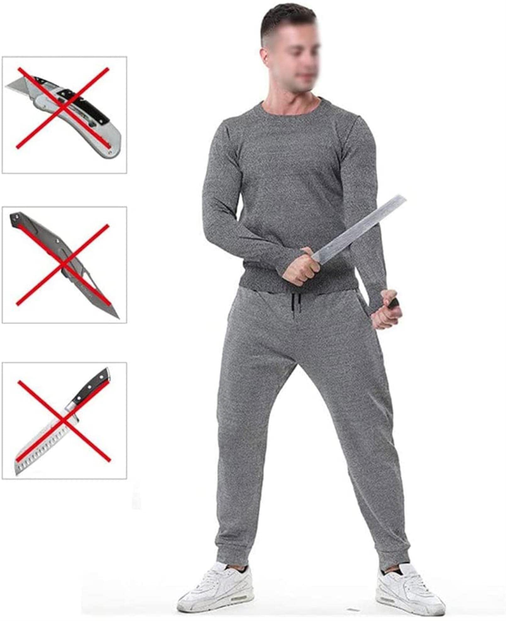Chaleco a Prueba de Cortes y puñaladas, Camiseta de Manga Larga a Prueba de mordeduras, rasgaduras y puñaladas, Utilizada para Proteger la Seguridad Personal (Cuello Redondo Gris Oscuro)
