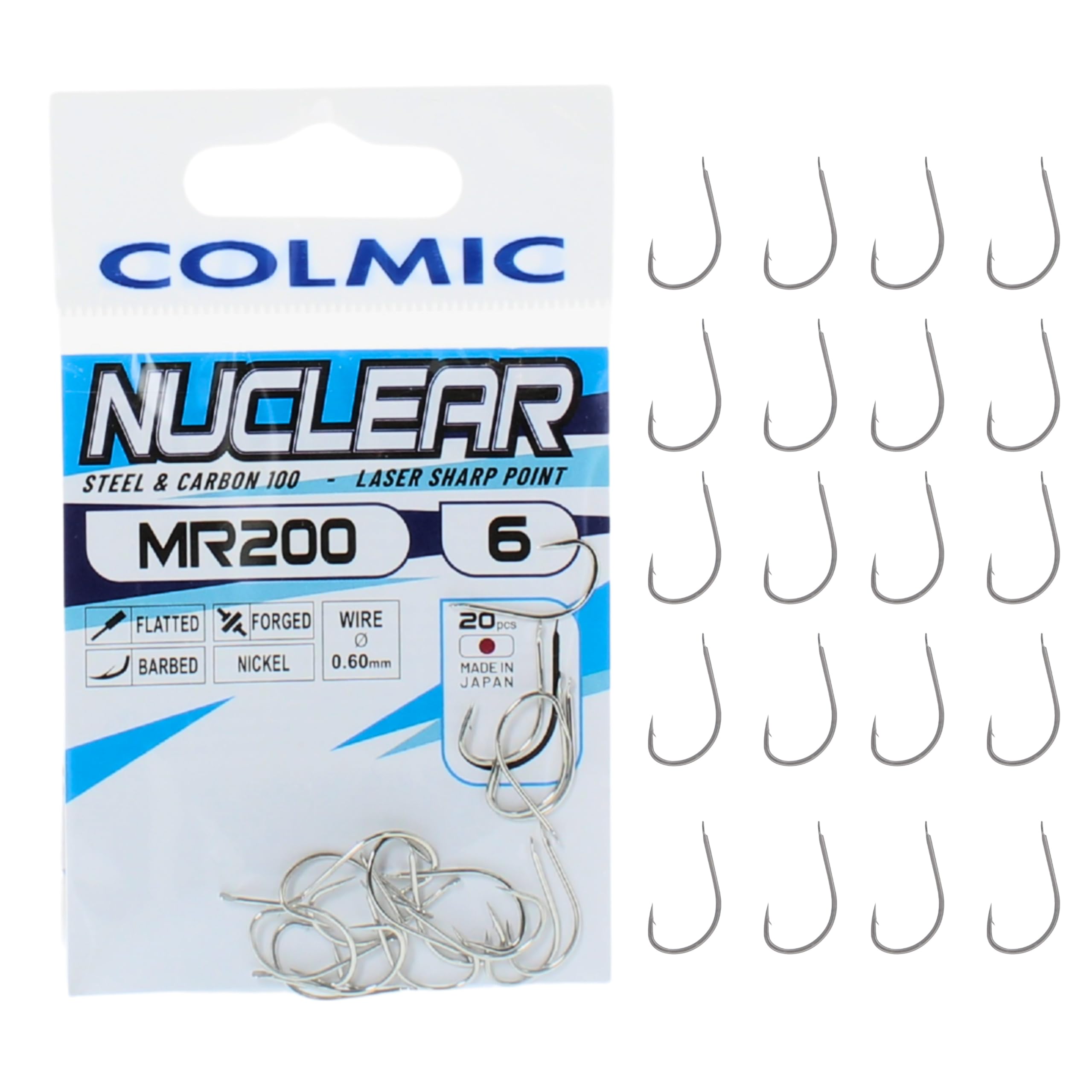 Colmic – 20 Ami da Pesca MR200 in Acciaio Carbonio Nichel, Flatted, Forced, Barb – Robusti e Precisi – Ideali per Pesca al Colpo e Pesca in Mare – Prodotto Ufficiale Colmic