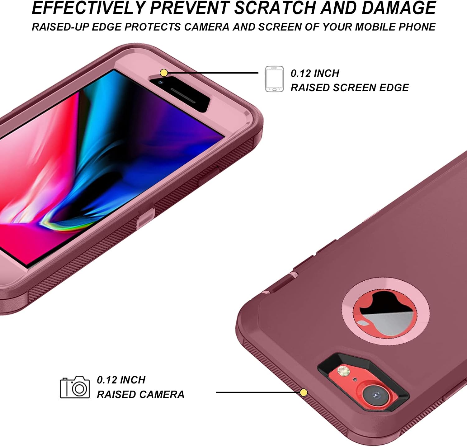 Qinmay for iPhone 8 Case, iPhone 7 Case with Tempered Glass Screen Protector [2 Pack] Kickstand [Shockproof] Heavy Duty Protection Case for Apple iPhone 7/8 Phone 4.7 inch, (WineRed-Pink+Belt Clip)