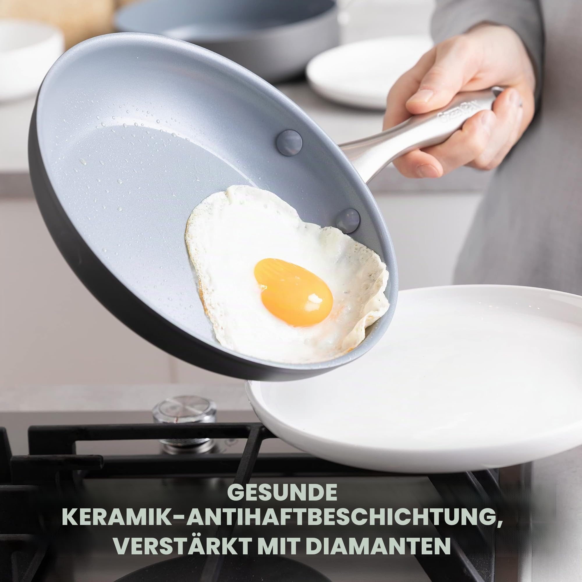 GreenPan CW0002858 Lima Gesunde, Keramik-Antihaftbeschichtung, PFAS-frei, harteloxiert, Edelstahlgriffe, Grau
