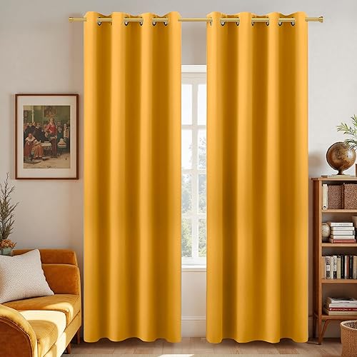 Miniatura 162 de KOUFALL Cortinas opacas doradas de lujo para sala de estar, elegantes cortinas de 84 pulgadas de largo, cortinas Doradas para Sala Elegantes Oro