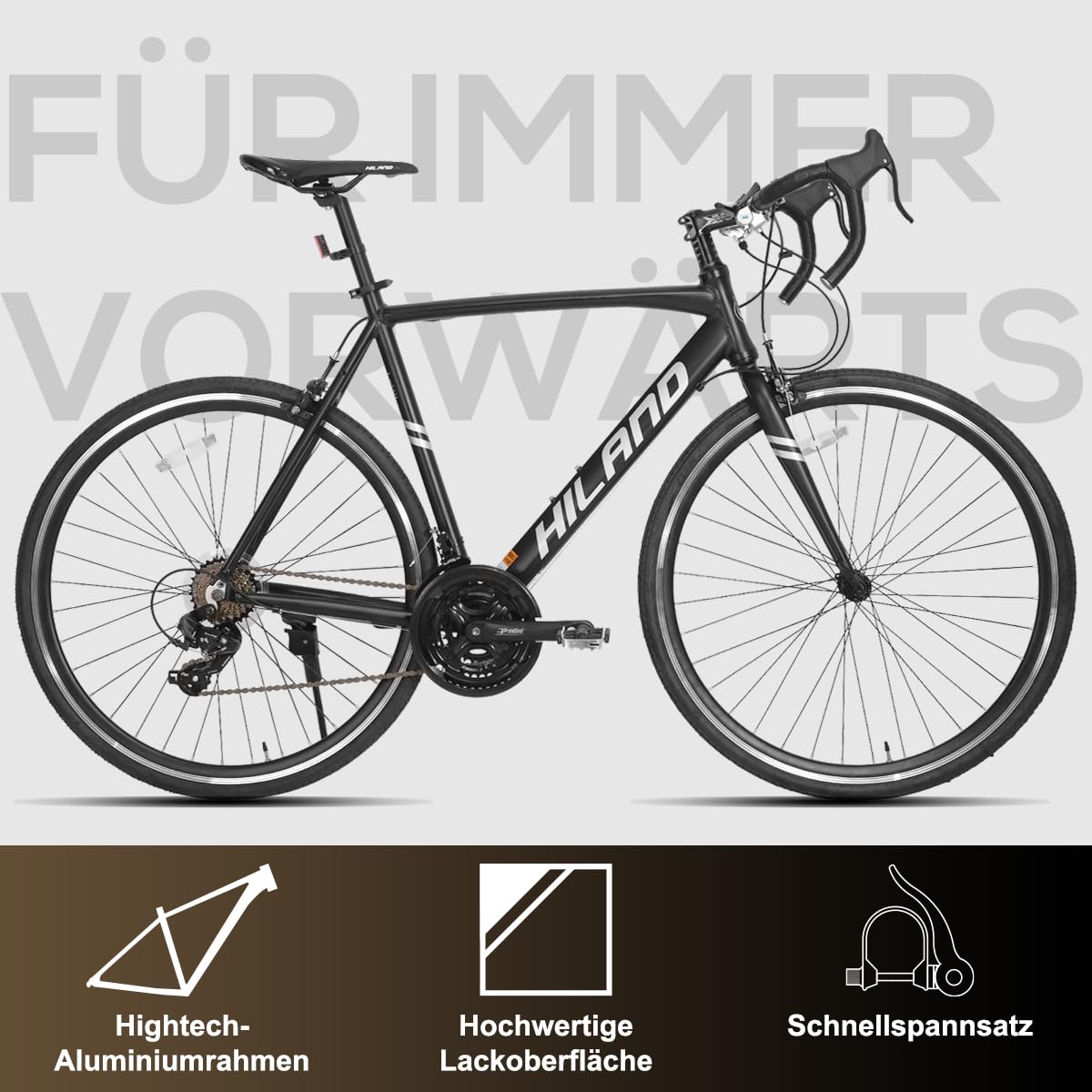 HILAND 700C - Bicicleta de Carretera de Aluminio, 21 velocidades, 28 Pulgadas, Color Negro, para Hombre y Mujer
