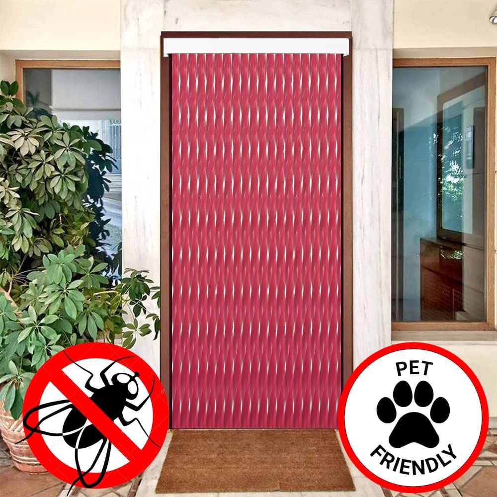 Zasłony zewnętrzne Drzwi Cordon | Paski z tworzywa sztucznego PVC i aluminium Bar | Idealny na taras i ganek | Anti-Fly | Czerwony | 210 * 120