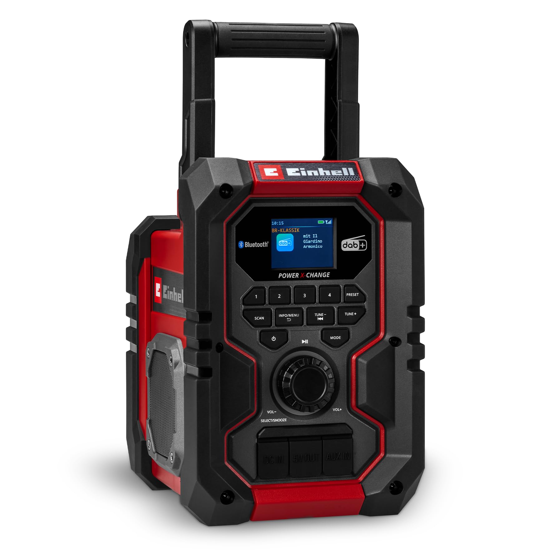 Einhell Radio de obra con batería TE-CR 18 Li DAB+/FM/BT - Solo Power X-Change (18 V, DAB+, FM, Bluetooth, AUX, USB, búsqueda automática de emisoras, pantalla TFT a color, IP65, sin batería)