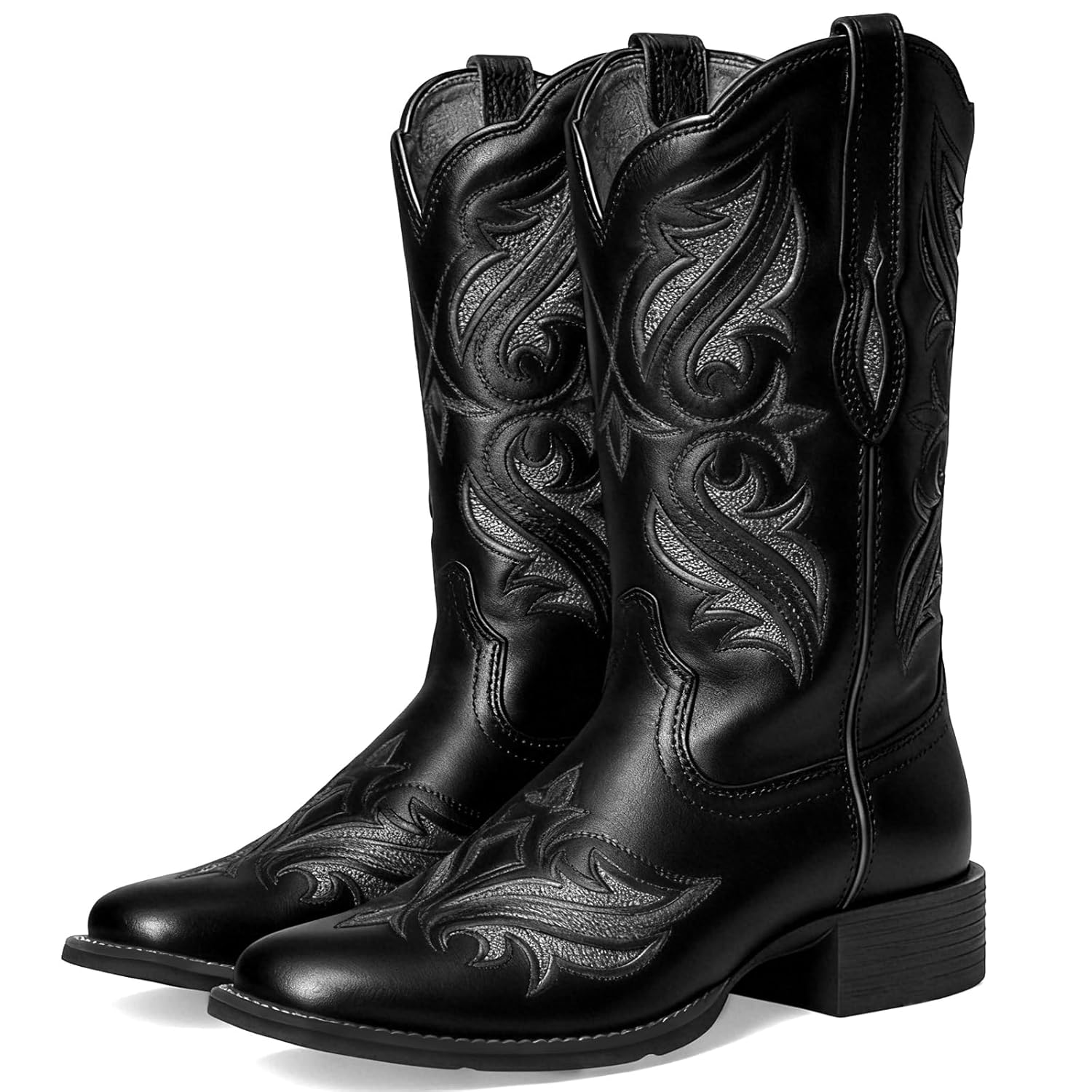 Alsoloveu Sparkly Cowboy Boots Women Square Toe Cowgirl Western Boot Glitter Block Low Heel Mid Calf Wedding Dress