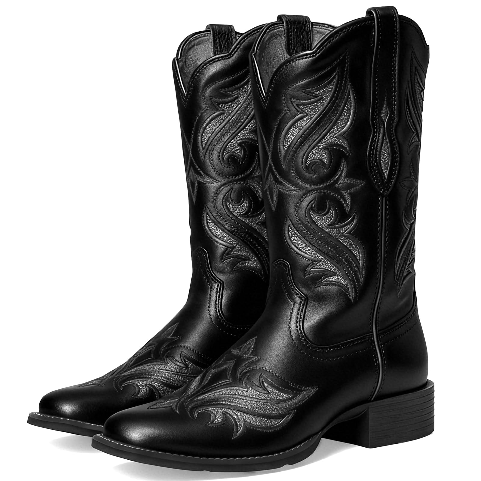 Alsoloveu Sparkly Cowboy Boots Women Square Toe Cowgirl Western Boot Glitter Block Low Heel Mid Calf Wedding Dress