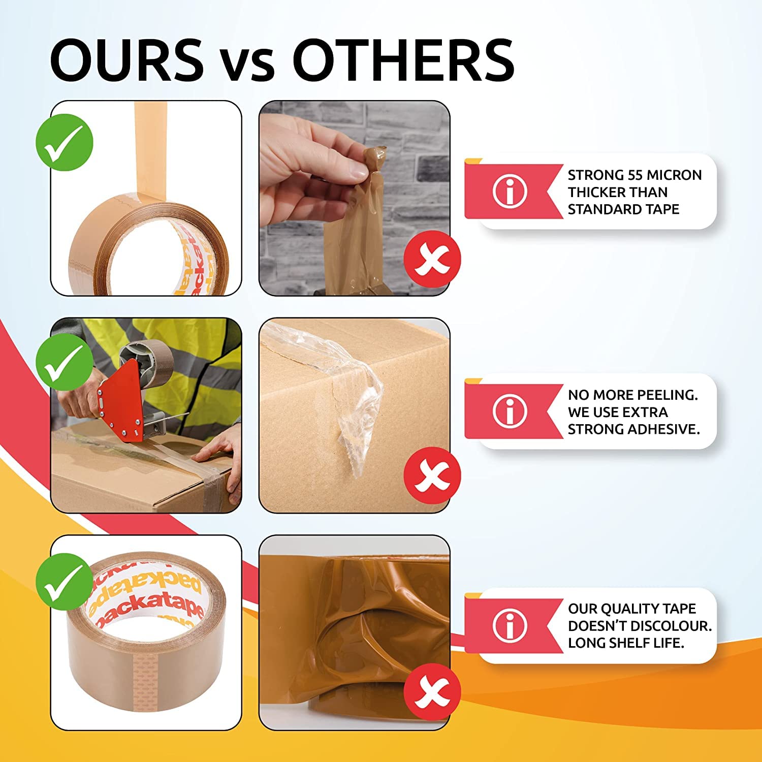 Packatape Packing Tape Strong 5 Rolls Brown Packaging Tape Ideal for Parcel, Packing, Packaging, Storage Cardboard Boxes