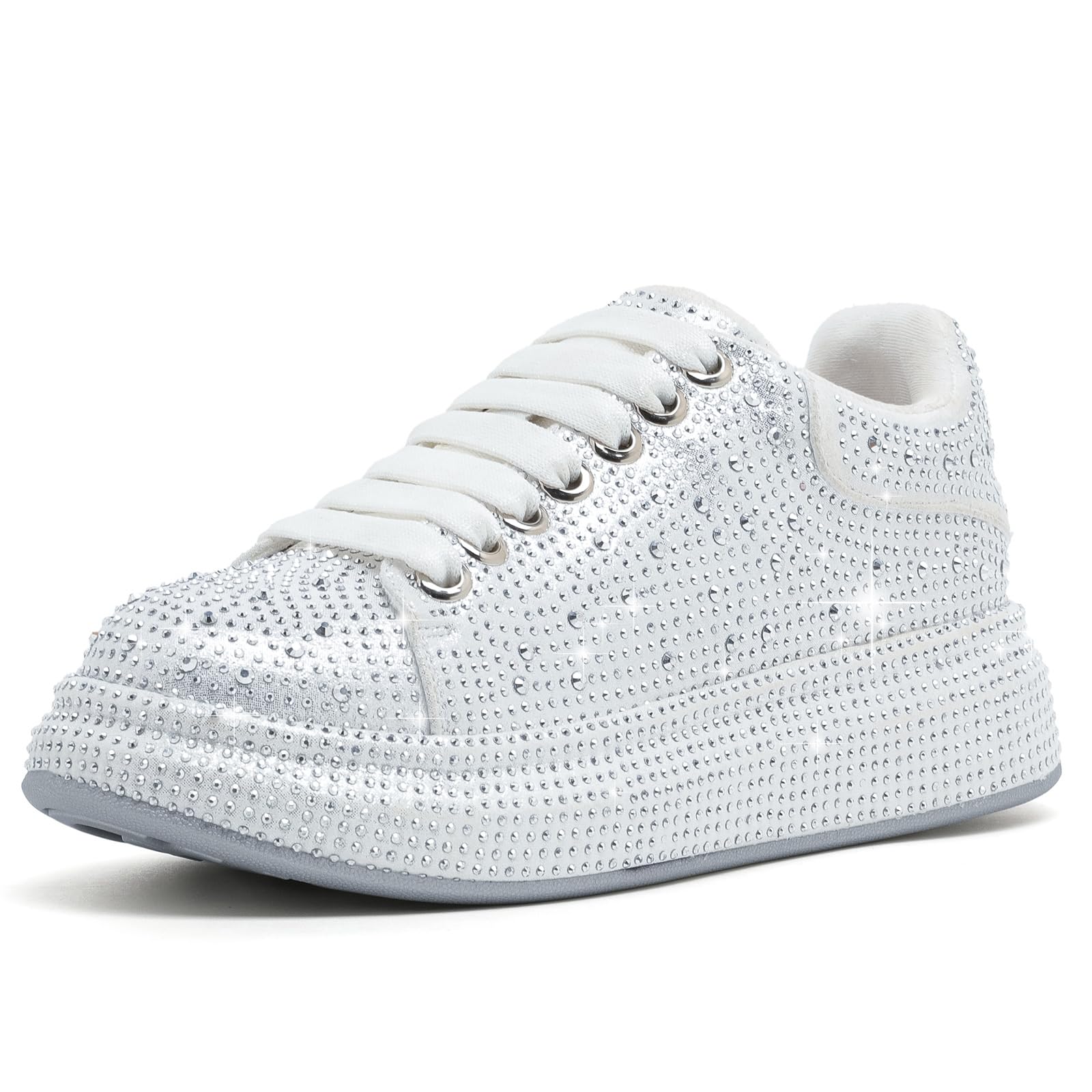 Women's Rhinestones Tennis Shoes Platform Party Glitter Sneakers Sparkly Comfort Walking Sneakers Shiny Wedding Shoes