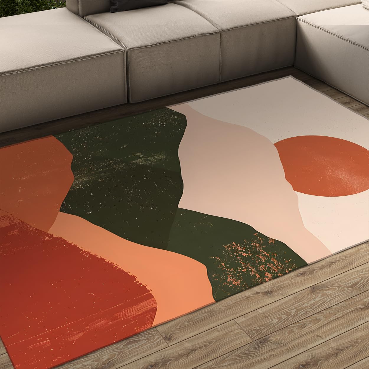 Tapis mince anti-peluche 80x150cm motif abstrait soleil pour chambre