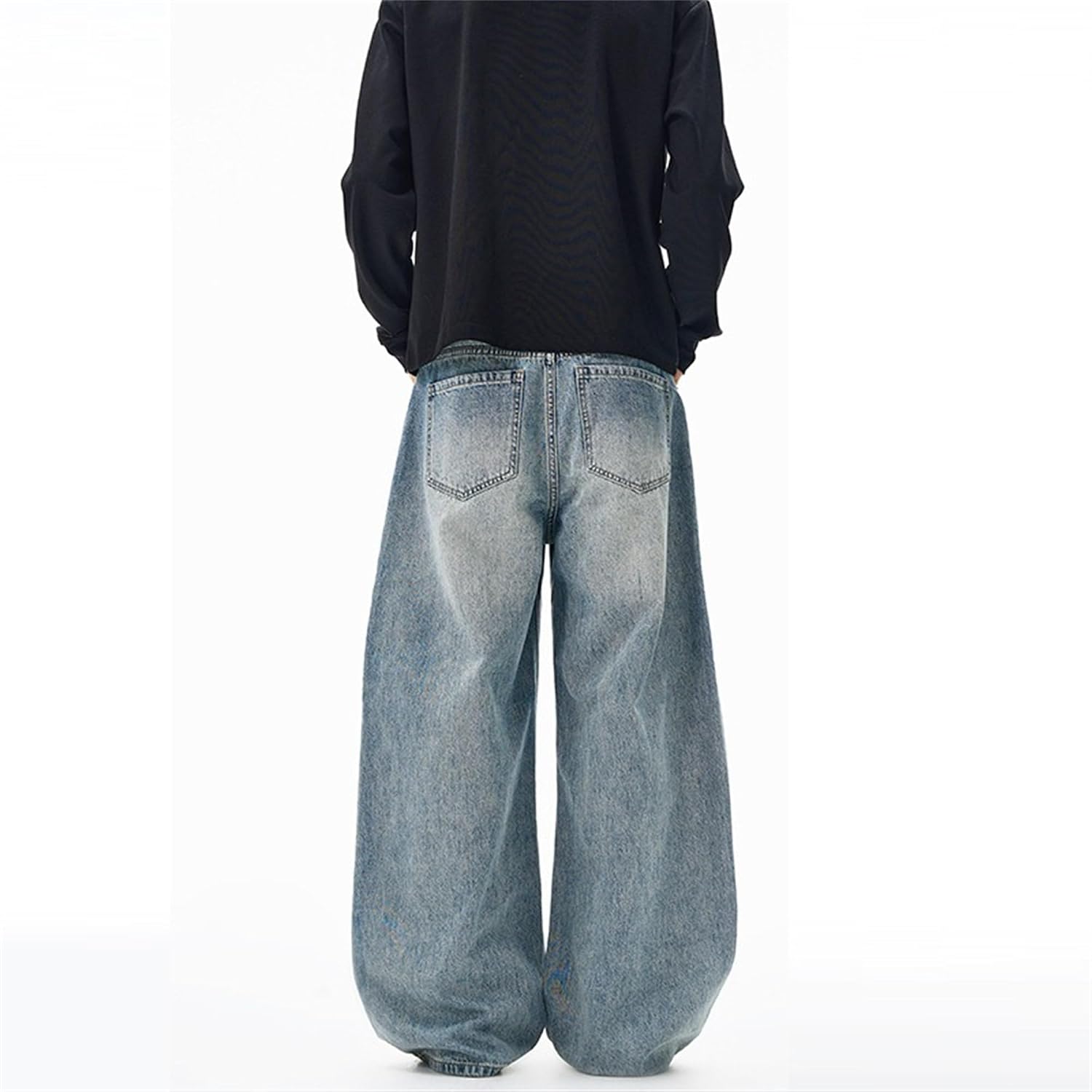 Men Vintage Slim Fit Washed Jean Mid Waist Street Casual Micro Flare Denim Pant Spring Classic Bell Bottom Denim Trouser