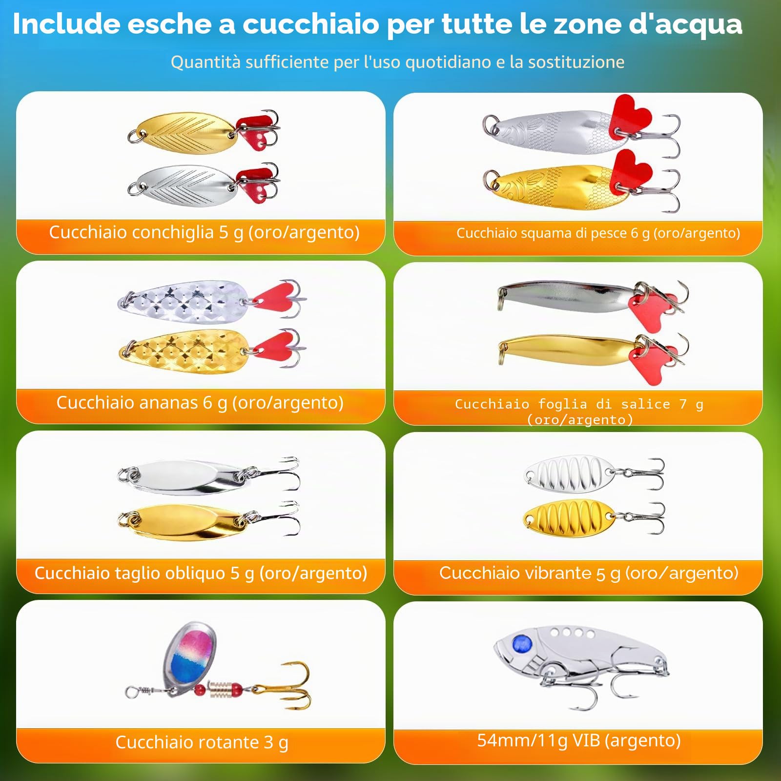 Set di 314 accessori da pesca con scatola per esca, set di esche da pesca e set di attrezzi con clip per labbra, rimuovi ganci, frecce per cucchiai, spinner, jigs, attrezzatura da pesca per bambini
