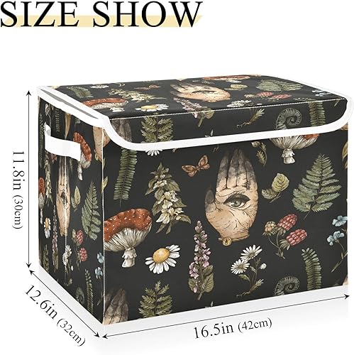 Miniatura 3 de Kigai Contenedores de almacenamiento con tapa de mano de bruja de hongos botánicos, cesta de almacenamiento plegable con doble asa, caja de