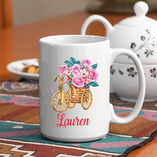Miniatura 6 de Taza de cerámica de flores personalizada, taza de cerámica rosa, regalo de un compañero de trabajo, regalo floral para mujeres y niñas, taza de flor