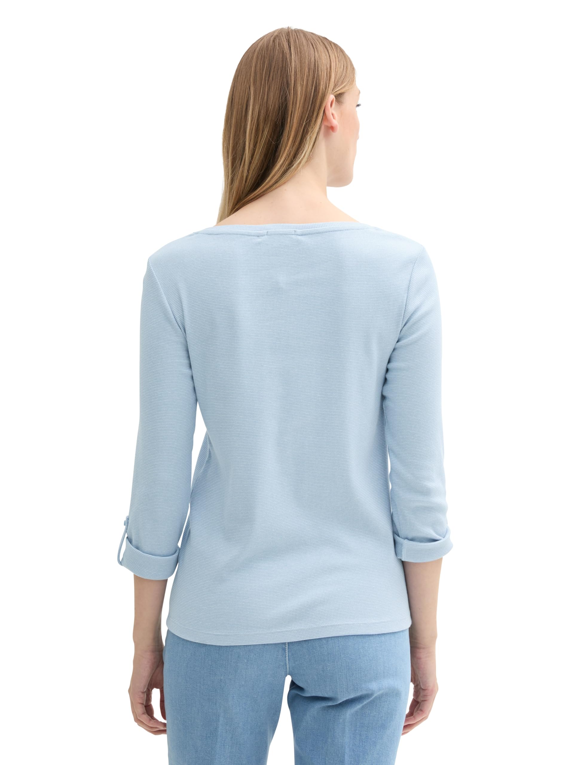 TOM TAILOR Damen Henley Longsleeve mit Streifen aus Bio-Baumwolle, 36483 - Light Fjord Blue White Stripe, XL – Ansicht 2