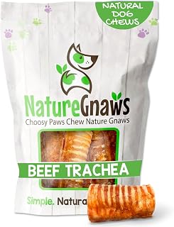 Nature Gnaws Beef Trachea Chews for Dogs 3" (12 Count) - Long Lasting Natural Crunchy Dog Chew Bones - Rawhide Free