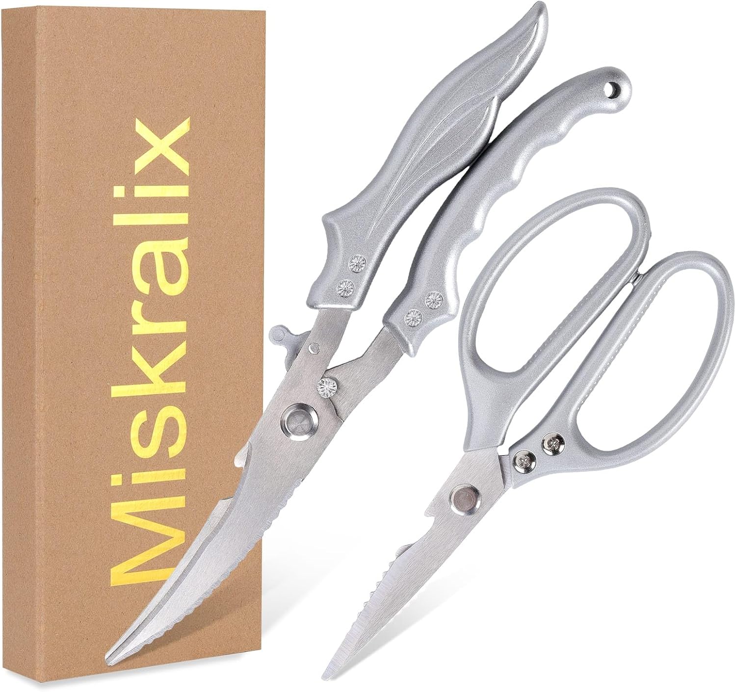 2 Pack Stainless Steel Poultry Shears Set, SK4 Upgraded 8.5" Shears + 10.7" Ergonomic 5-Finger Control Scissors, Stainless Steel Heavy-Duty Meat & Kitchen Cutting Tools