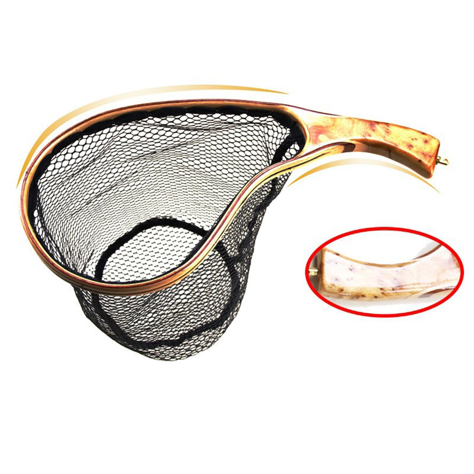 Malla reforzada con diseño de secado de enredos | Malla de nailon seco, mango de madera curvado, agarre ergonómico, diseño de secado, equipo de pesca al aire libre