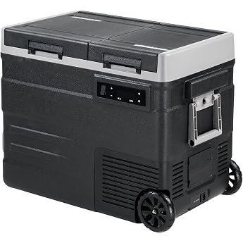 UD55 49L Compressor Cool Box Car Cool Box Electric Dual Zone with LED Touch Wheels and Folding Pull Handle Portable Camping Freezer Box 12/24 V for Truck Boat20 C to 20 C [Energy Class B]