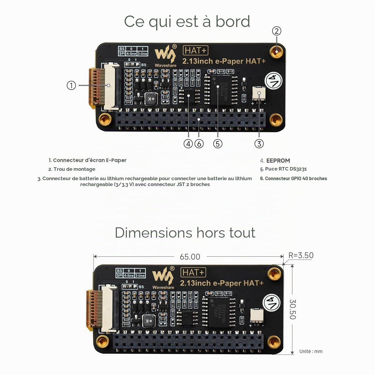 Waveshare V4 2.13inch E-Paper Hat+ for Raspberry Pi 5 /for Raspberry Pi Zero 2 W/for Raspberry Pi 3 B/for Raspberry Pi 4B /for Pi Pico W, 250x122, SPI, Hat+ Standard E-Ink Display for pwnagotchi kit