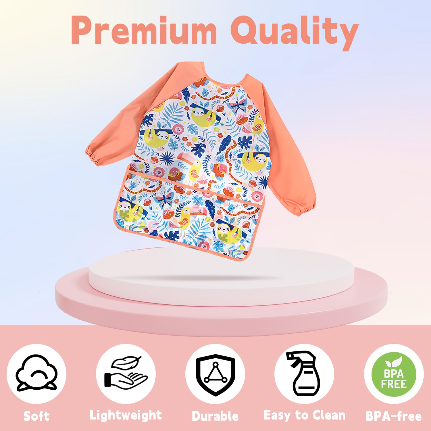 Tablier Enfants Imperméable Manches Longues Poche Peindre Cuisiner 3-8 Ans