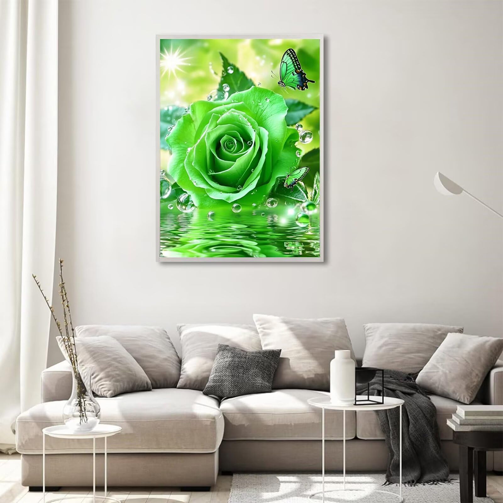 Grün Diamond Painting Rose Diamond Painting 70x100cm, 5D Vollbohrer Diamanten Kinder Anfänger Bastelset DIY Set Erwachsene Kreativ Set für Erwachsene für Zimmer Wand Deko Geschenke für Frauen,Model741