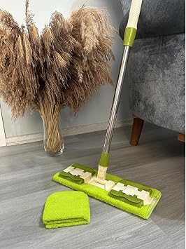Sihirli Teleskobik Mandallı Mop.Yedek Bez Hediyeli.Fayans,Duvar,Yüzey ve Cam Temizlik Paspası Yeşil