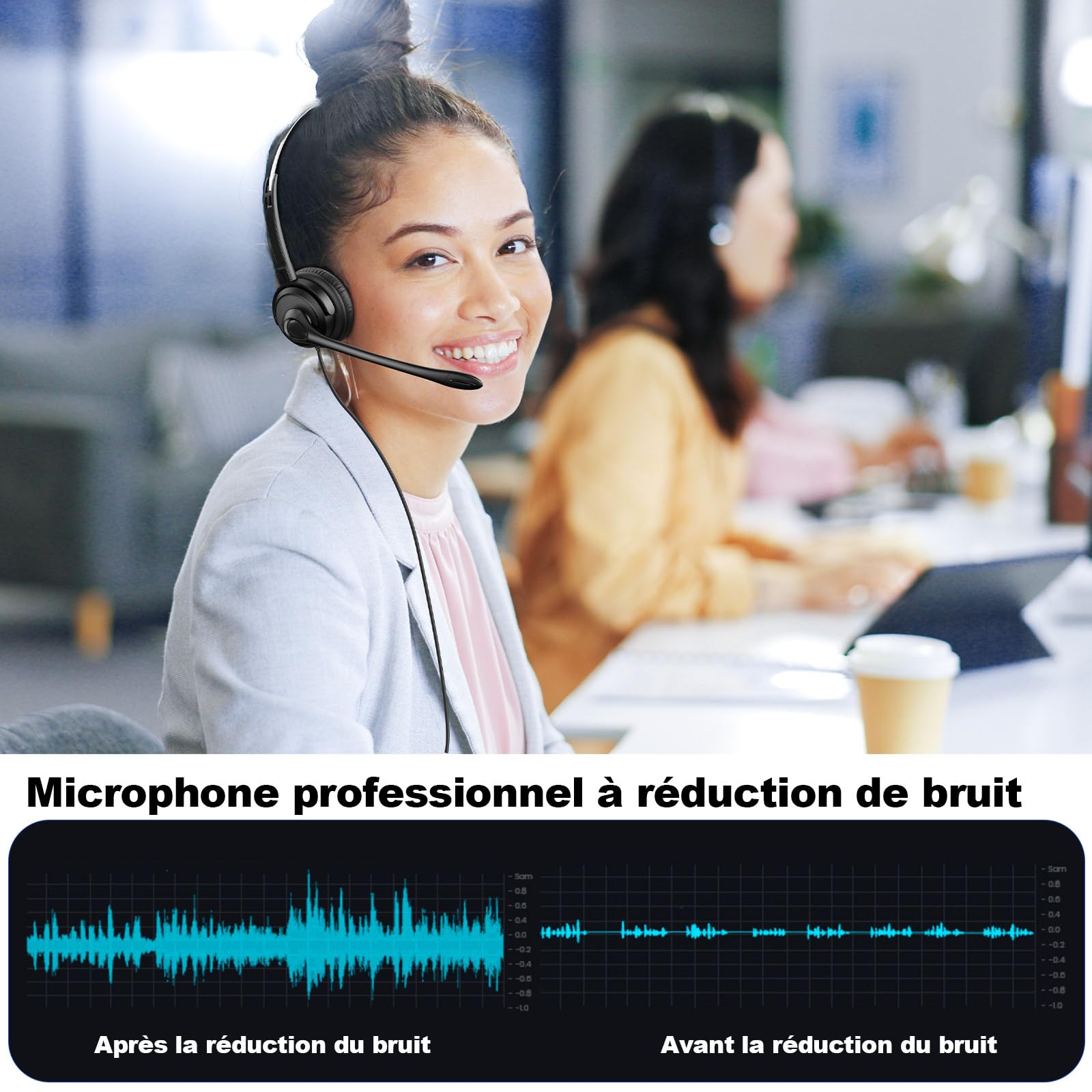 Voistek Casque USB avec Microphone pour PC/Ordinateur Portable, Léger on Ear, Microphone Réglable à Réduction de Bruit, Casque Audio Filaire pour Bureau, Télétravail, Chat, Zoom, Teams