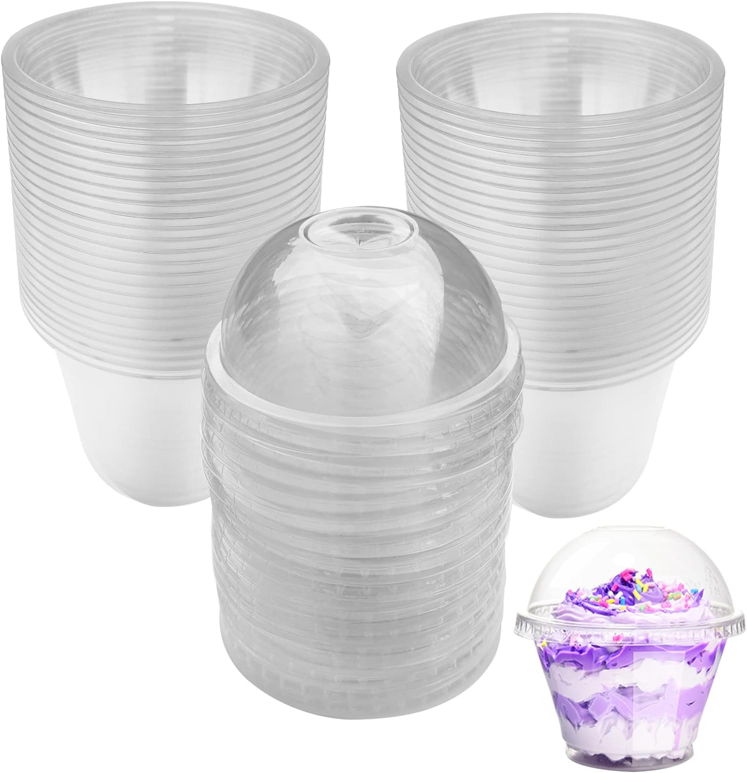 50 Pack Disposable Clear Plastic Cups Ice-cream Cups with Dome Lids, 180ml/6oz PET Sundae Dessert Cups for Iced Coffee Cold Drinks Frozen Yogut Fruits Jello Snacks Bubble Boba Tea Juice Milkshake