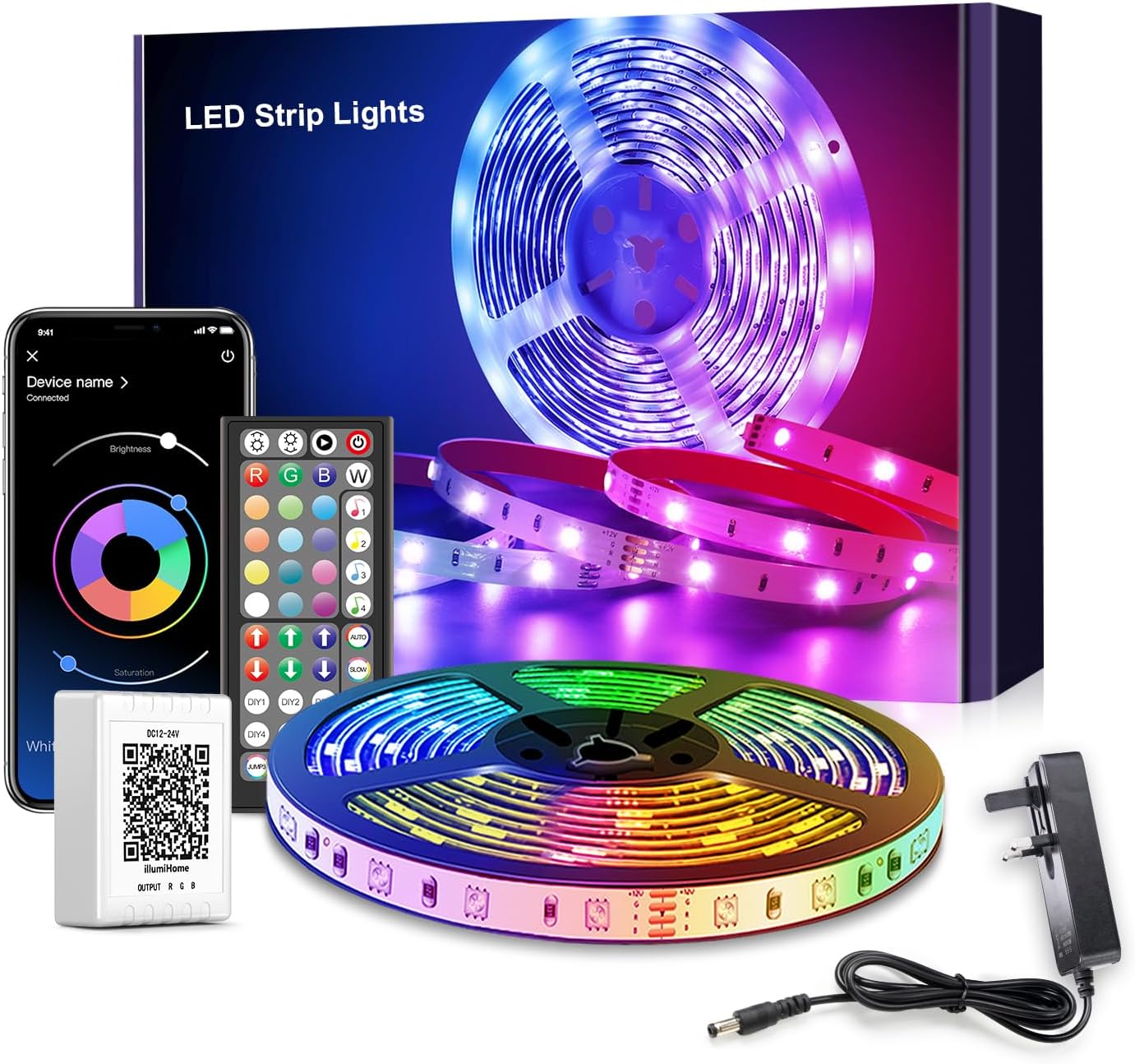 Mexllex LED Strip Lights 5m, RGB Color Changing Led Strip 5m with Remote Control, Music Sync Led Lights for Bedroom Kids Room Ceiling Kitchen Party