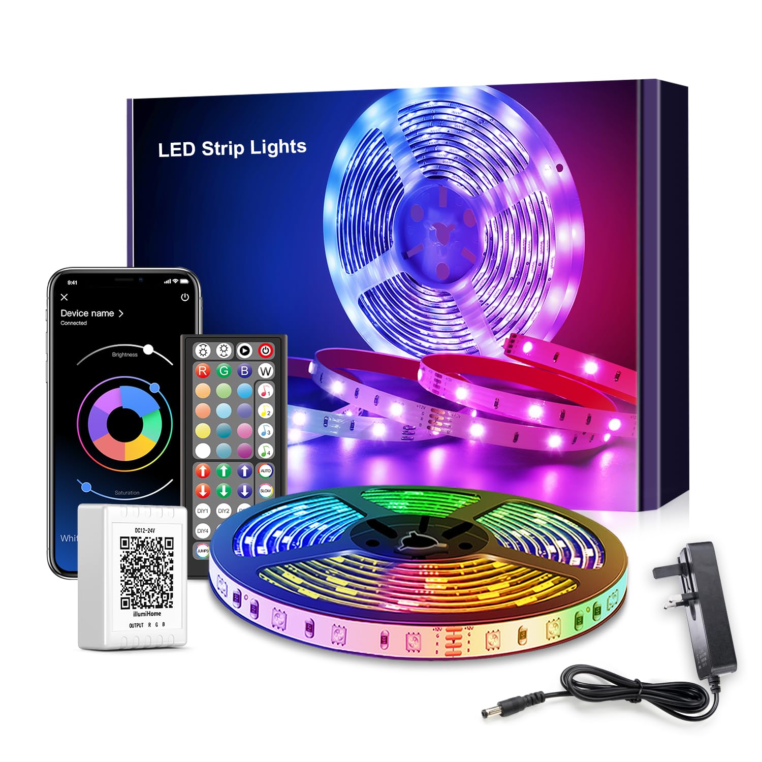 MexllexLED Strip Lights 5m, RGB Color Changing Led Strip 5m with Remote Control, Music Sync Led Lights for Bedroom Kids Room Ceiling Kitchen PartyEnergy Label