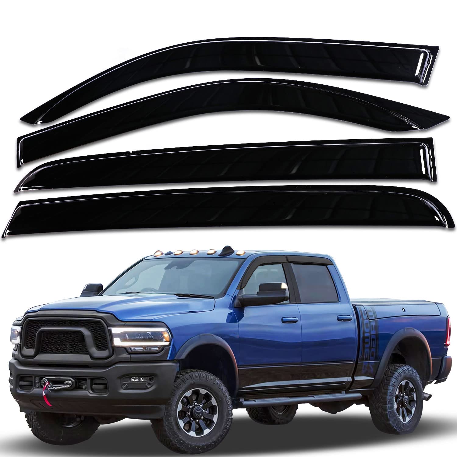 Photo 1 of **USED/SEE NOTES** APILT Tape-On Rain Guards Dark Smoke 2-Piece Set for 2019-2023 Dodge RAM 1500 Crew Cab