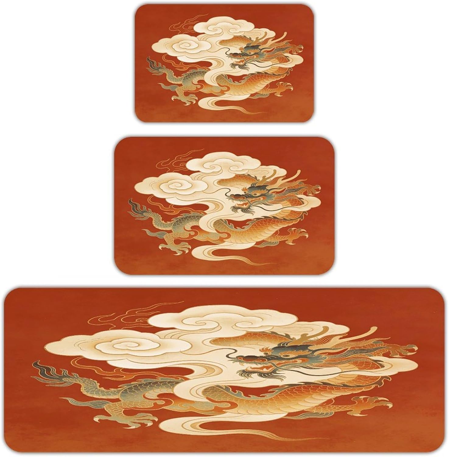 Classic Pattern Reddish Brown Kitchen Rugs Sets of 3 Non Slip Kitchen Mat for Floor Comfort Standing Rug and Mats Thick Cushioned Long Area Carpets for Laundry Room Entryway