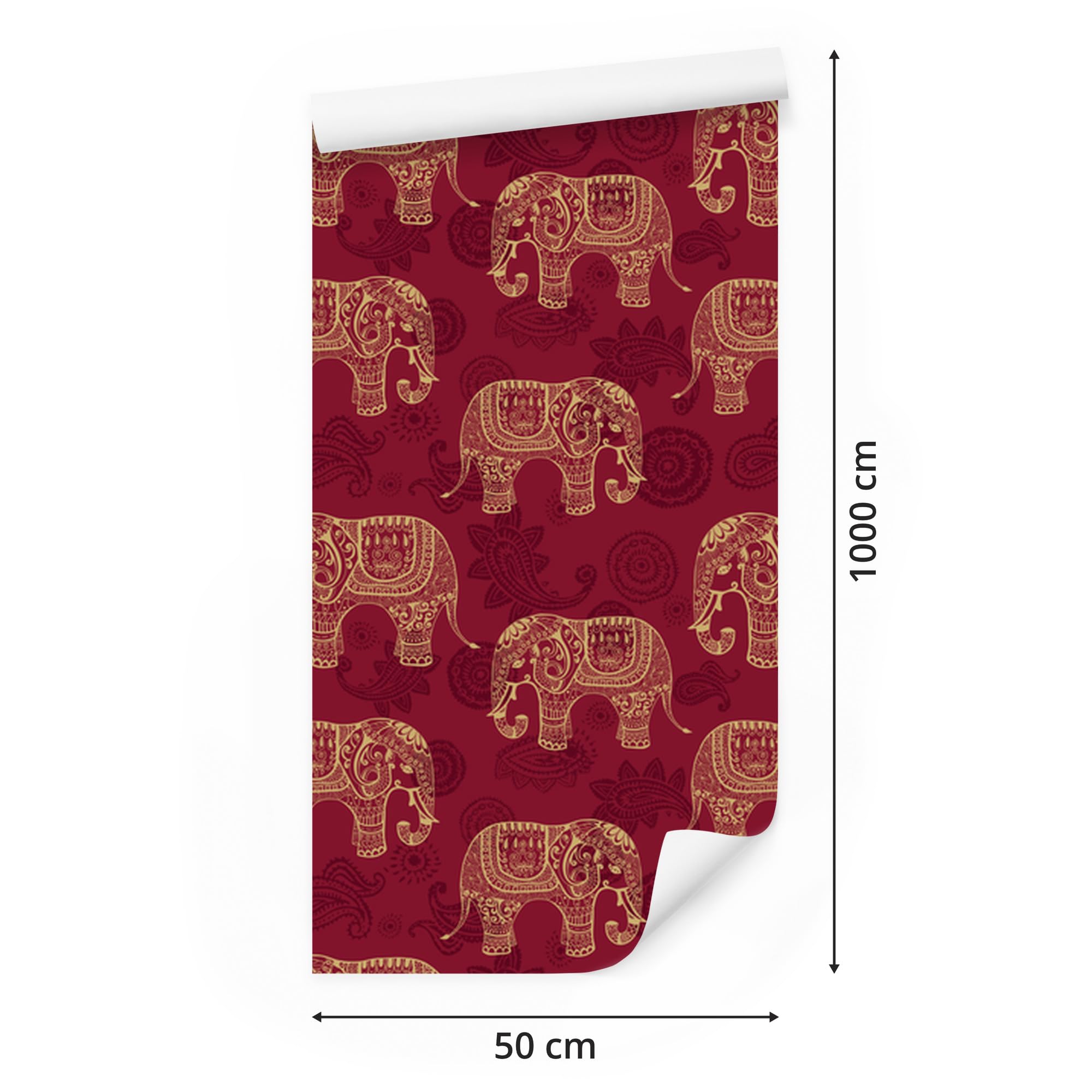 Vliestapete Elefanten im orientalischen Stil 50 x 1000 cm | Ausdrucksstarke Faunadarstellung; Lebendige Naturkulisse; Charaktervoller Zimmerschmuck; Kleister im Set
