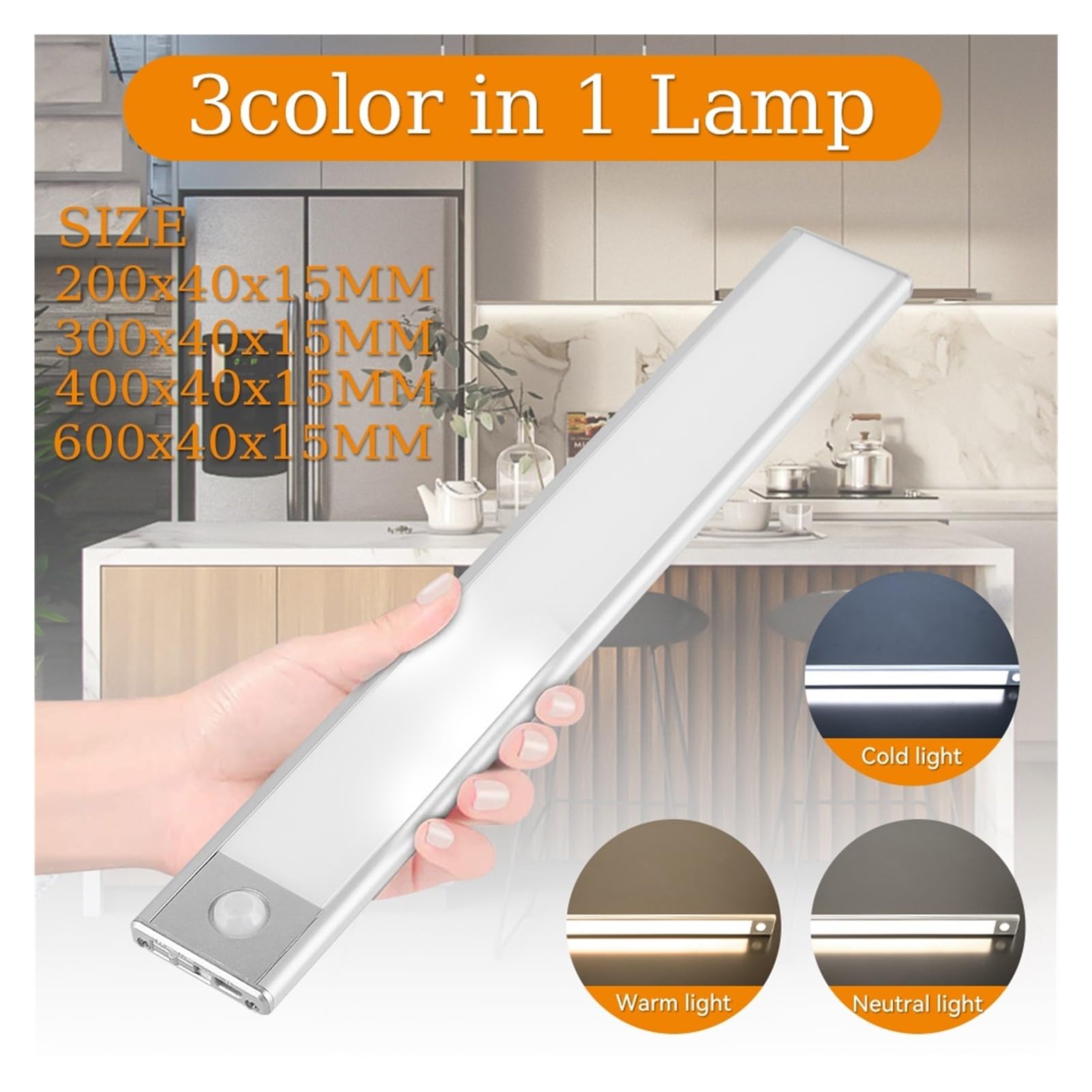 LED-Küchenlampe Mit Bewegungsmelder, Schrankleuchte, 20 Cm/30 Cm/40 Cm/60 Cm, Wiederaufladbar Über USB, LED-Lampe, Leuchtstoffröhre, Dimmer, Menschliche Körpererkennung Einfache Installation(30CM)