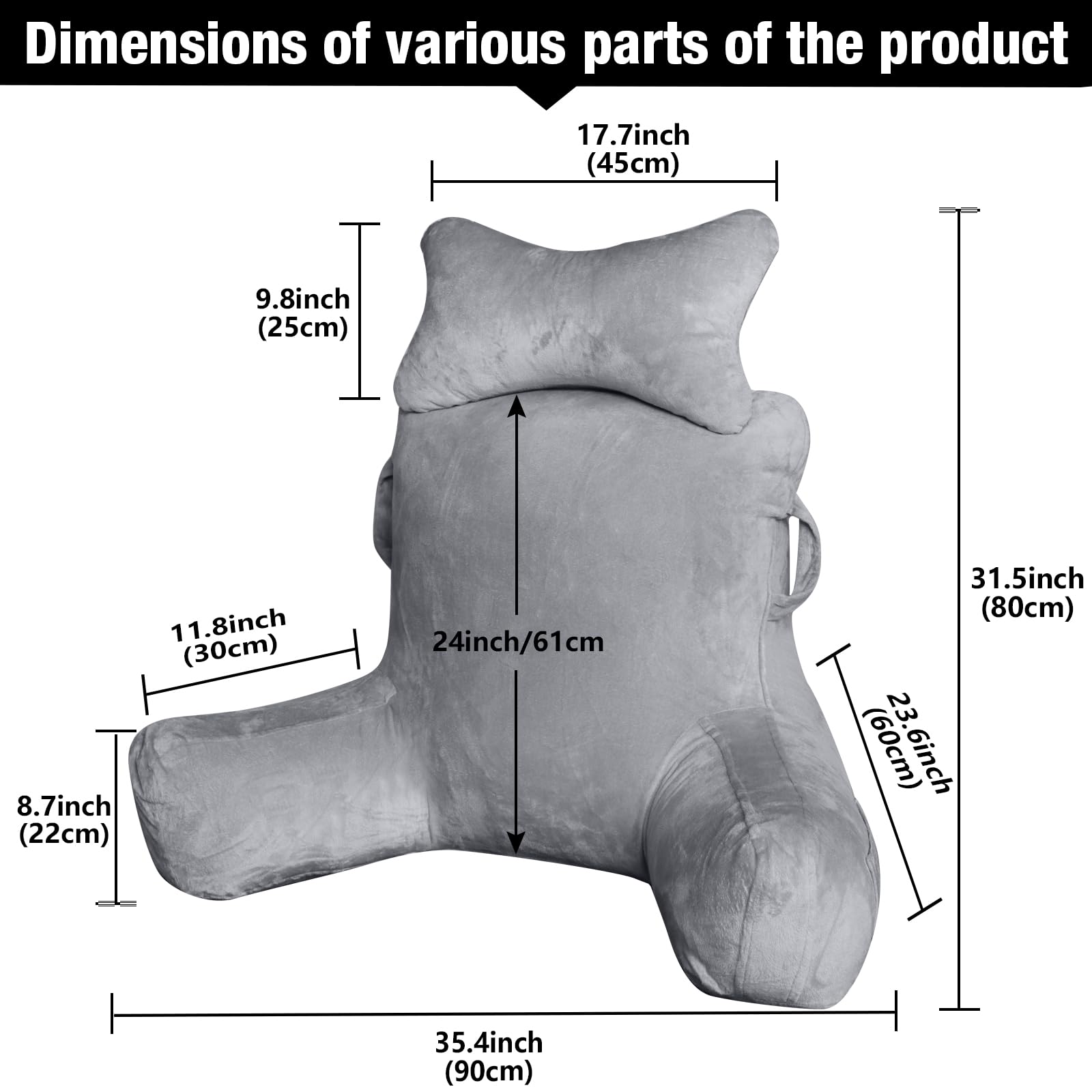 Cuscino Da Lettura Grande (90x80 Cm) Con Supporto Per Braccia E Schiena - Ideale Per Letto, Divano O Pavimento - Foto 2