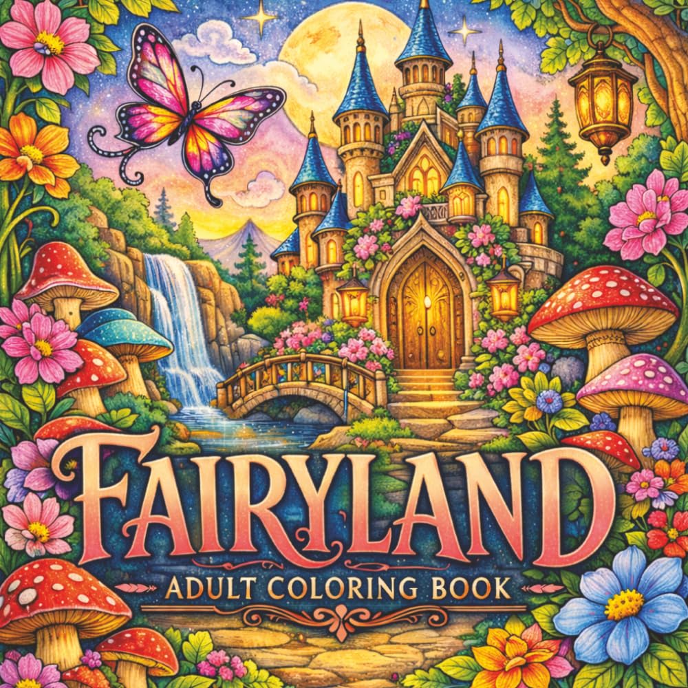 Fairyland Adult Coloring Book: Fairytale Designs of Enchanting Fairies, Magical Houses, and Fantasy Castles for Mindfulness and Relaxation