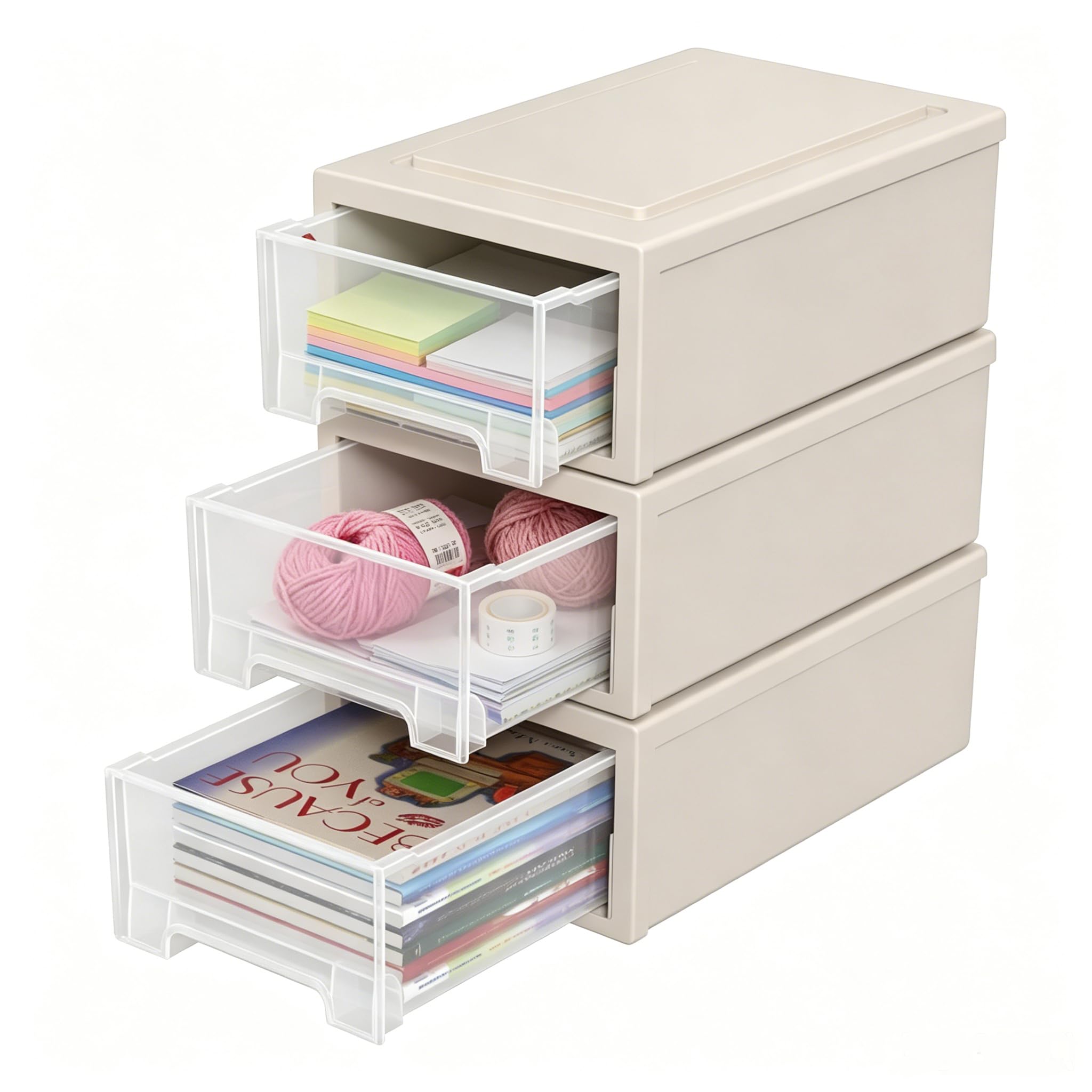 Vareone 6 Quart Plastic Stacking Chest Storage Drawer Unit, 3 Pack Desktop Storage Drawers