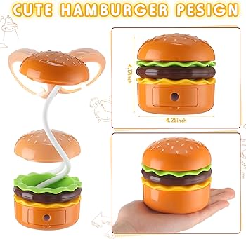 Glooglitter 2 Pcs Cute Hamburger Lamp with Pencil Sharpener