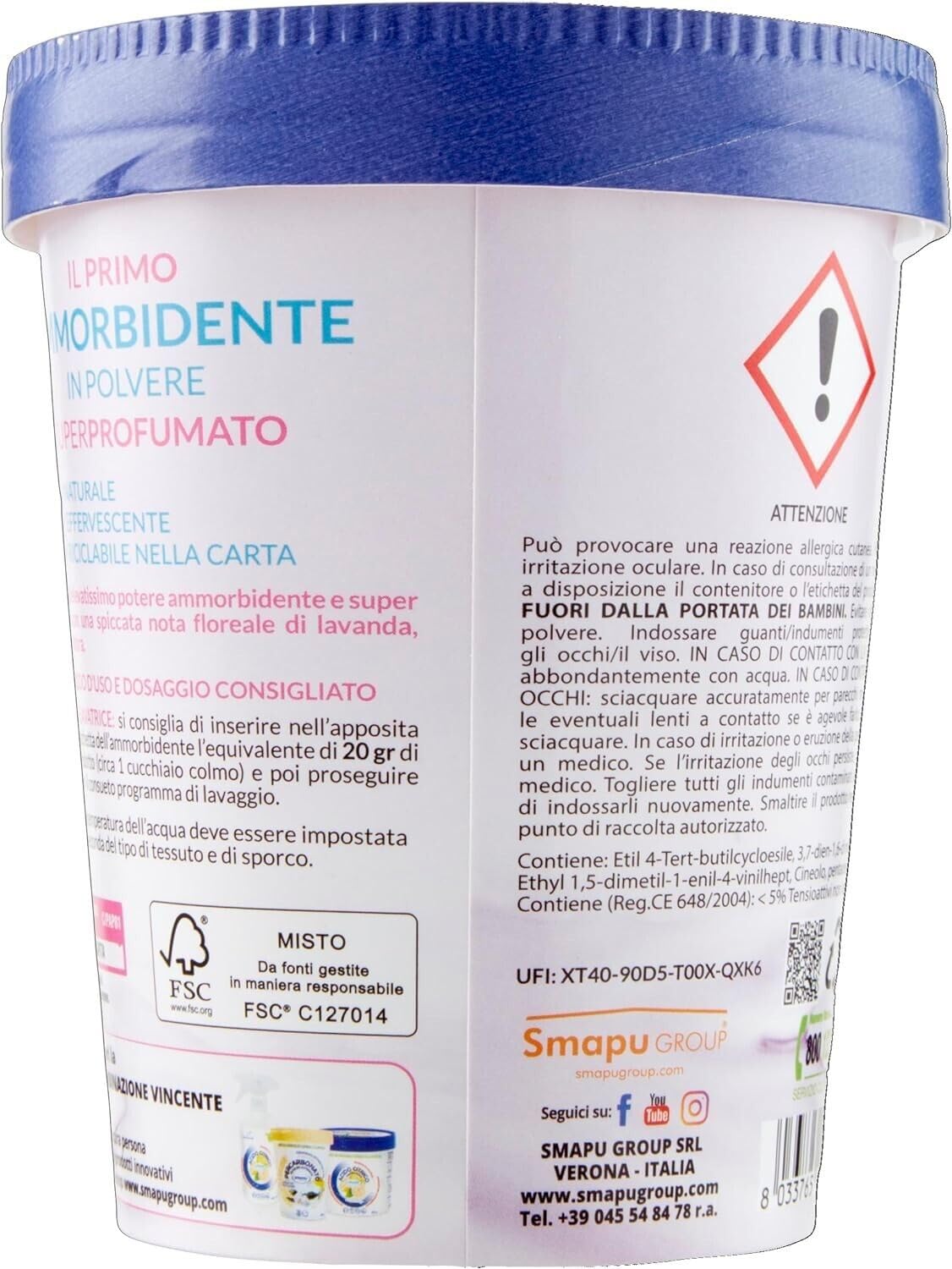 Smapiù - set pulizia eco - Ammorbidente in Polvere superprofumato 400gr + Lavapavimenti in Polvere agrumi 400gr + Percarbonato di Sodio Attivato Profumato 500gr. Confezioni in Cartone, plastic free.