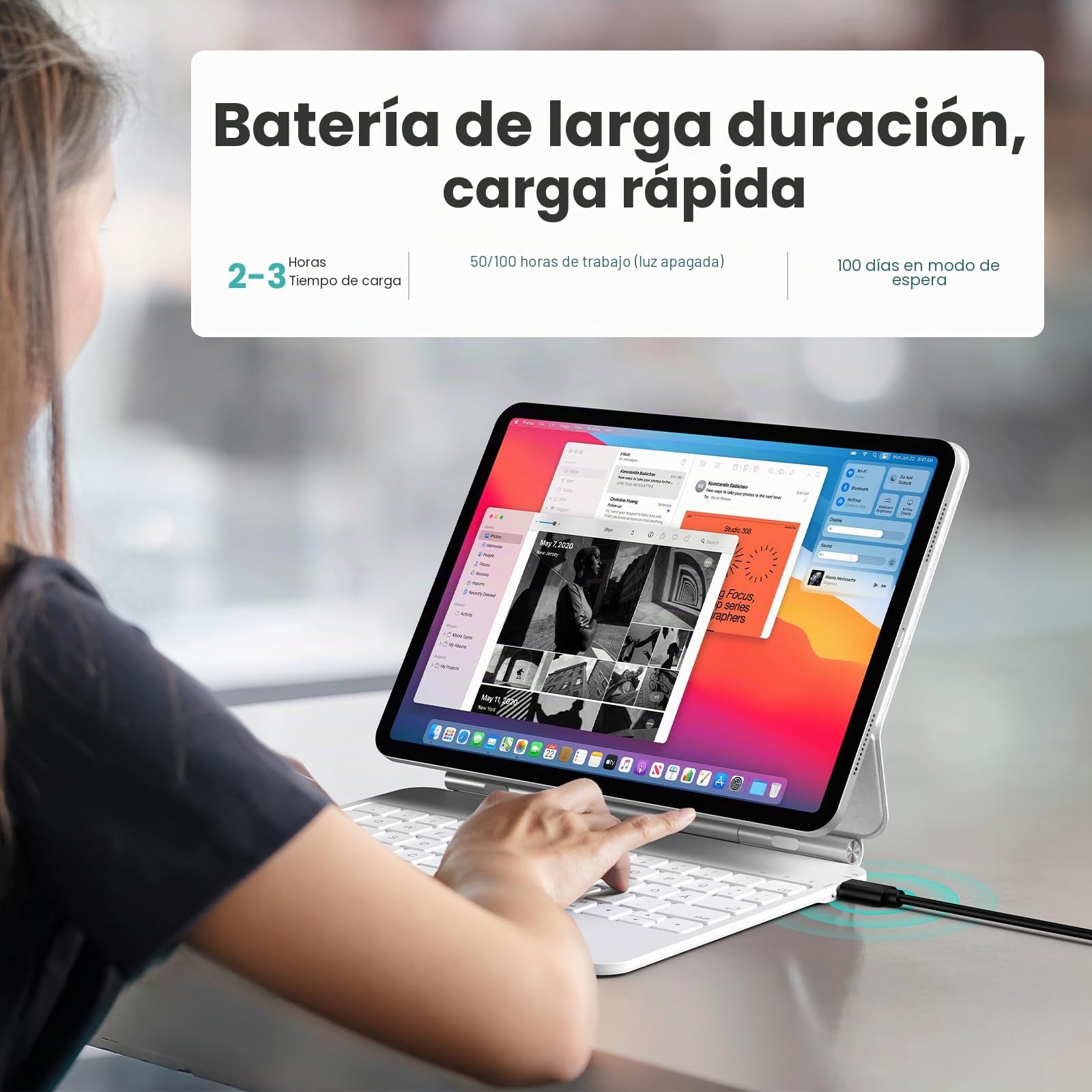 TECURS Teclado para iPad Air de 11 pulgadas (M3/M2, 2025/2024), iPad Air 5/4 (2022/2020) Funda con teclado, Magic Keyboard para iPad Pro 11(4ª/3ª/2ª/1ª generación) con trackpad, QWERTZ, blanco