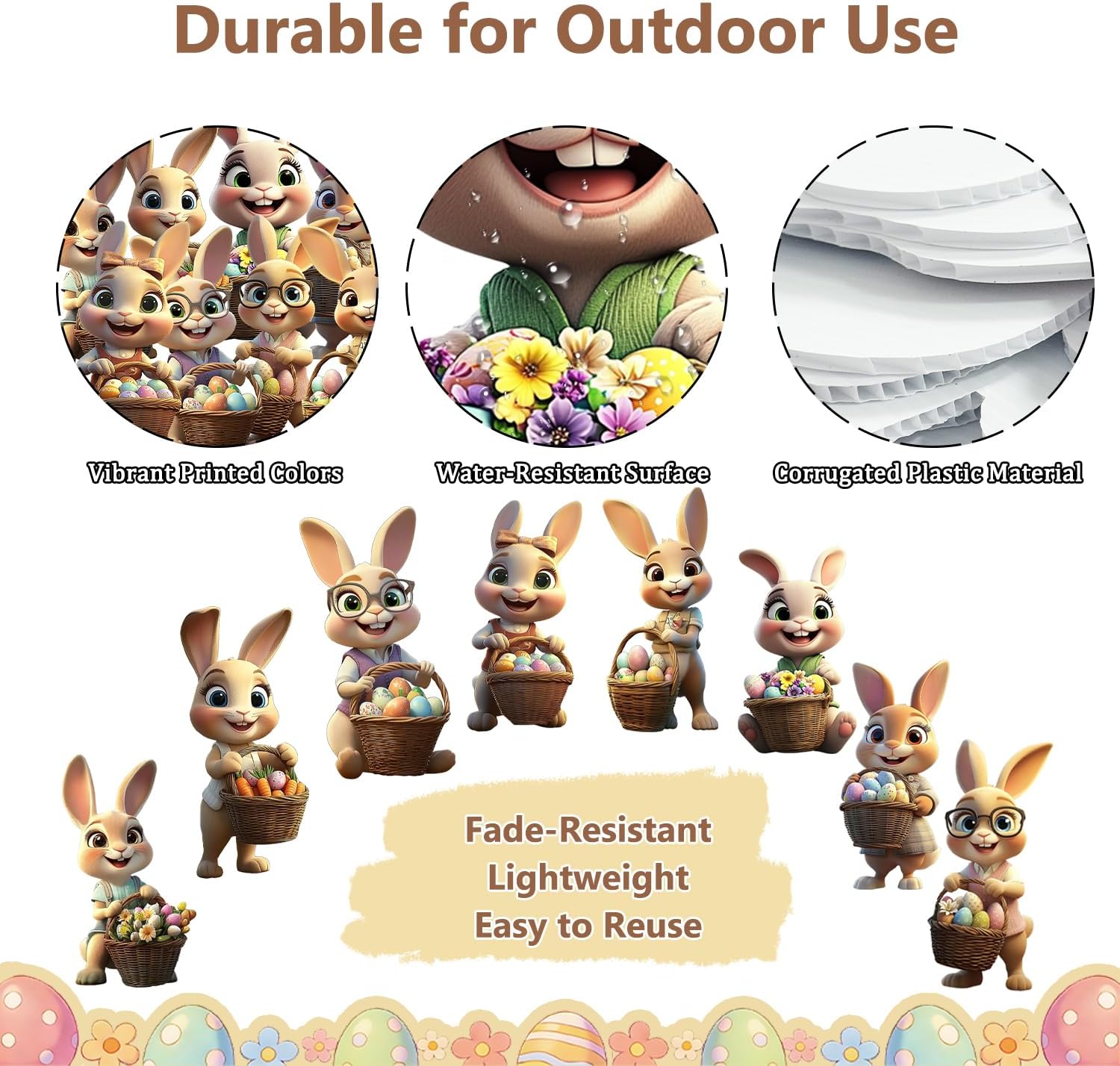 8 PCS Easter Yard Signs, Easter Decorations Outdoor Set Lawn Signs with Stakes, Waterproof Bunny & Egg Lawn Decorations for Outside, Spring Yard Decor for Garden, Front Yard, Walkway, Easter Party