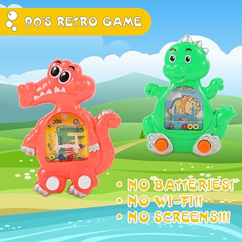 Miniatura 5 de Juego de 4 anillos de mano de dinosaurio para lanzar agua, juego retro para niños y adultos, juego de viaje, rellenos de calcetines de Navidad,