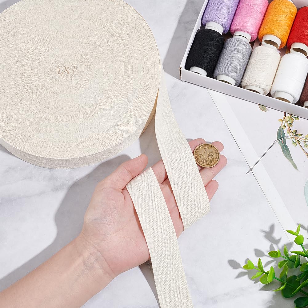 NBEADS 49 Yard Roll Cotton Herringbone Tape Ribbon - 2 Inch Wide, Antique White For Crafts & Decor