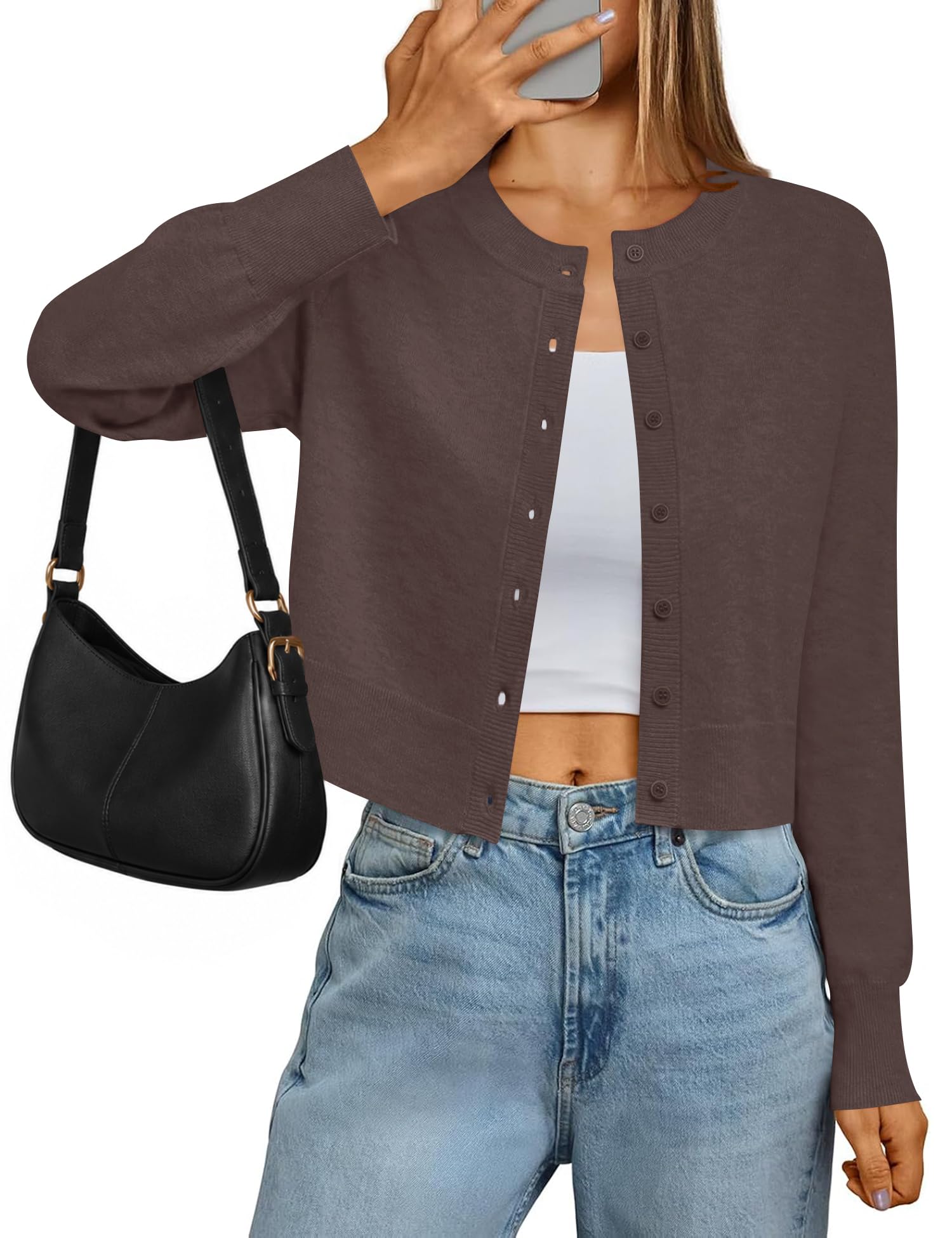Kistore Damen Langarm Strickjacke mit Knöpfen Rundhals Cardigan | Strickjacken für Damen/ Lange Ärmel Elegant Cardigan Pullover Klassisch Strickmantel/Soft & Hautfreundlich
