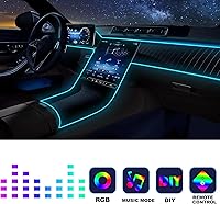 Vista 2 de Tira de luces LED para coche, luces interiores del coche, kit de iluminación LED ambiental con RGB de 16 millones de colores de fibra óptica y ritmo