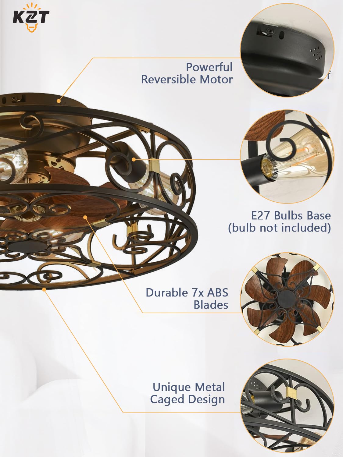 KZT Ventilatore da Soffitto con Luce e Telecomando Plafoniera in Rattan Intrecciato Silenzioso Fan Plafoniera E27 Retrò Gabbia in Luce da Ventilatore per Camera da letto Soggiorno Sala da pranzo