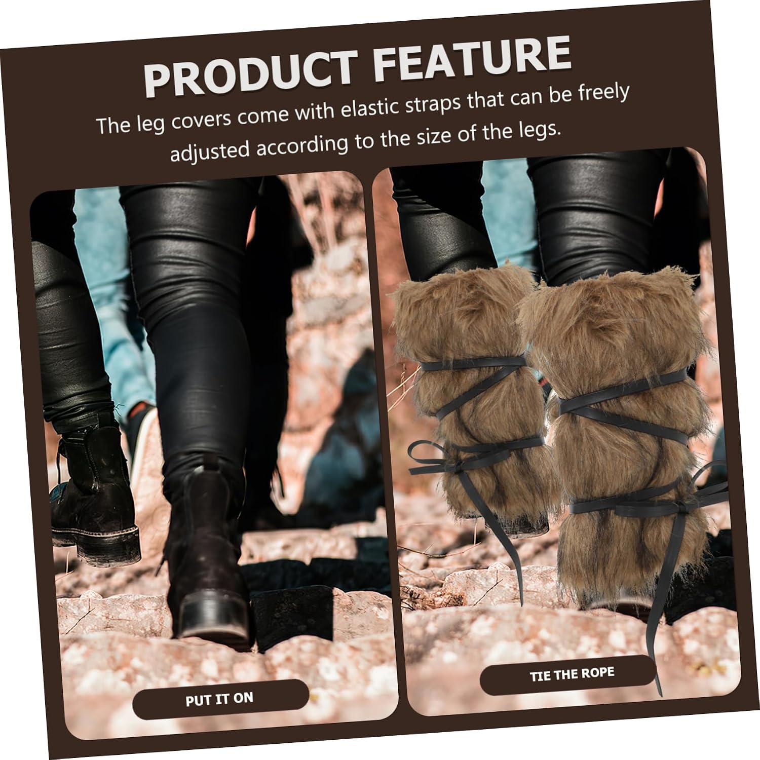 Viking Faux Fur Leg Warmers for Men and Women Medieval Costume Accessories Furry Boot Covers for Halloween and Cosplay Brown